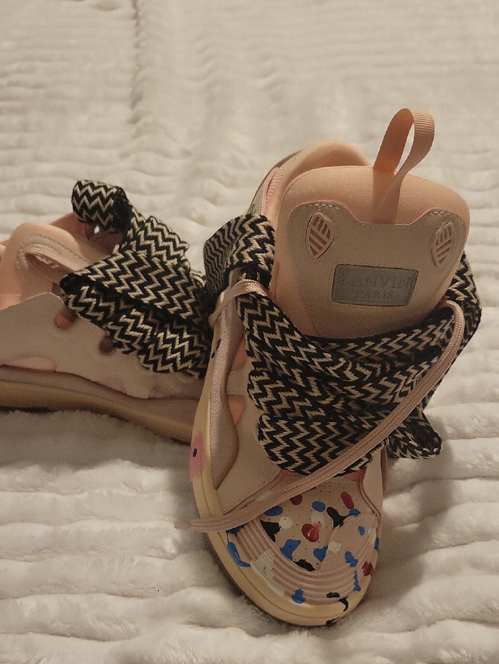 Lanvin Pink and Black Chevron Lace-Up Sneakers